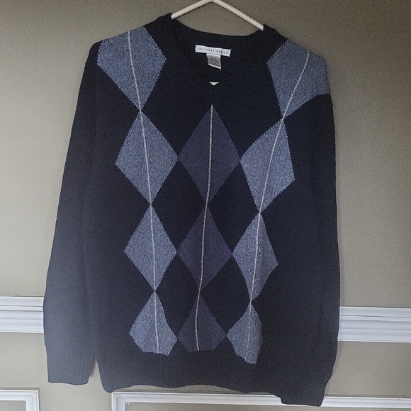 Geoffrey Beene Men's V-Neck Blue Argyle Sweater - Picture 1 of 5